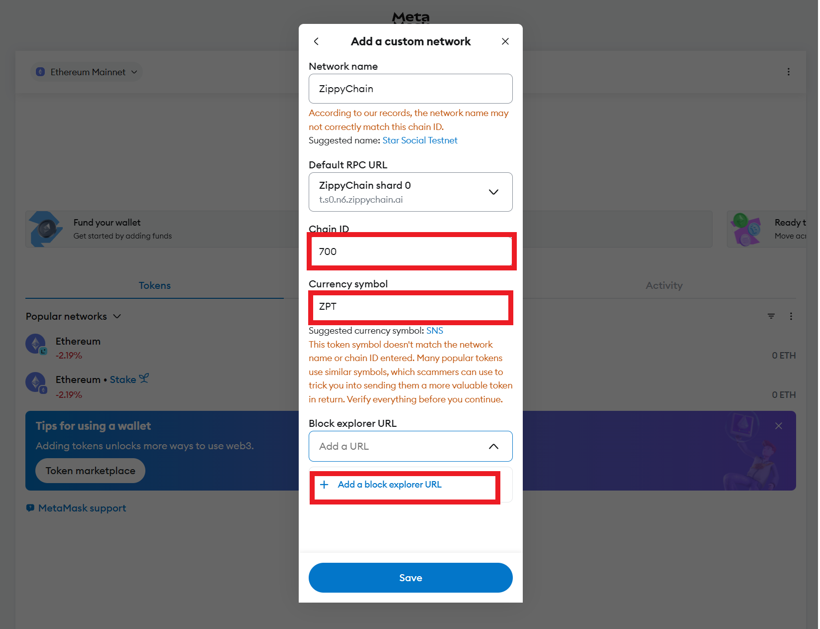 Enter Chain ID and Symbol