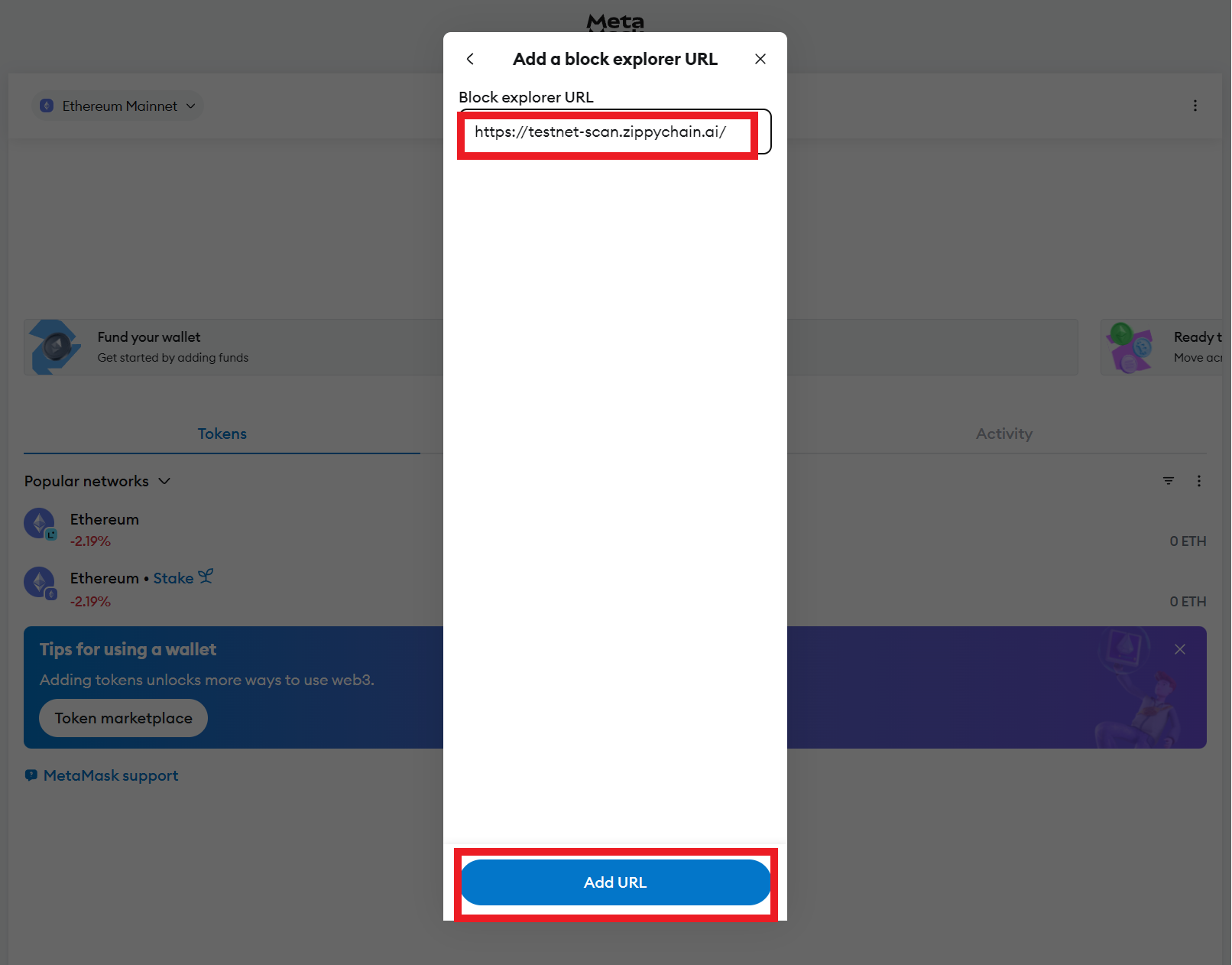 Enter Block Explorer URL
